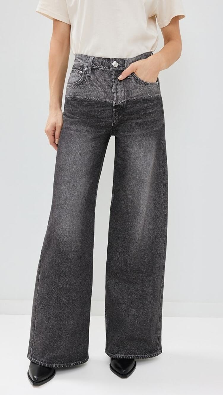 rag & bone Miramar Terry Sofie Washed Black Wide Leg Pants Jeans Two Tone 24